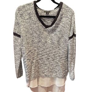 Metaphor woman’s black and white sweater with faux shirt tail, size medium